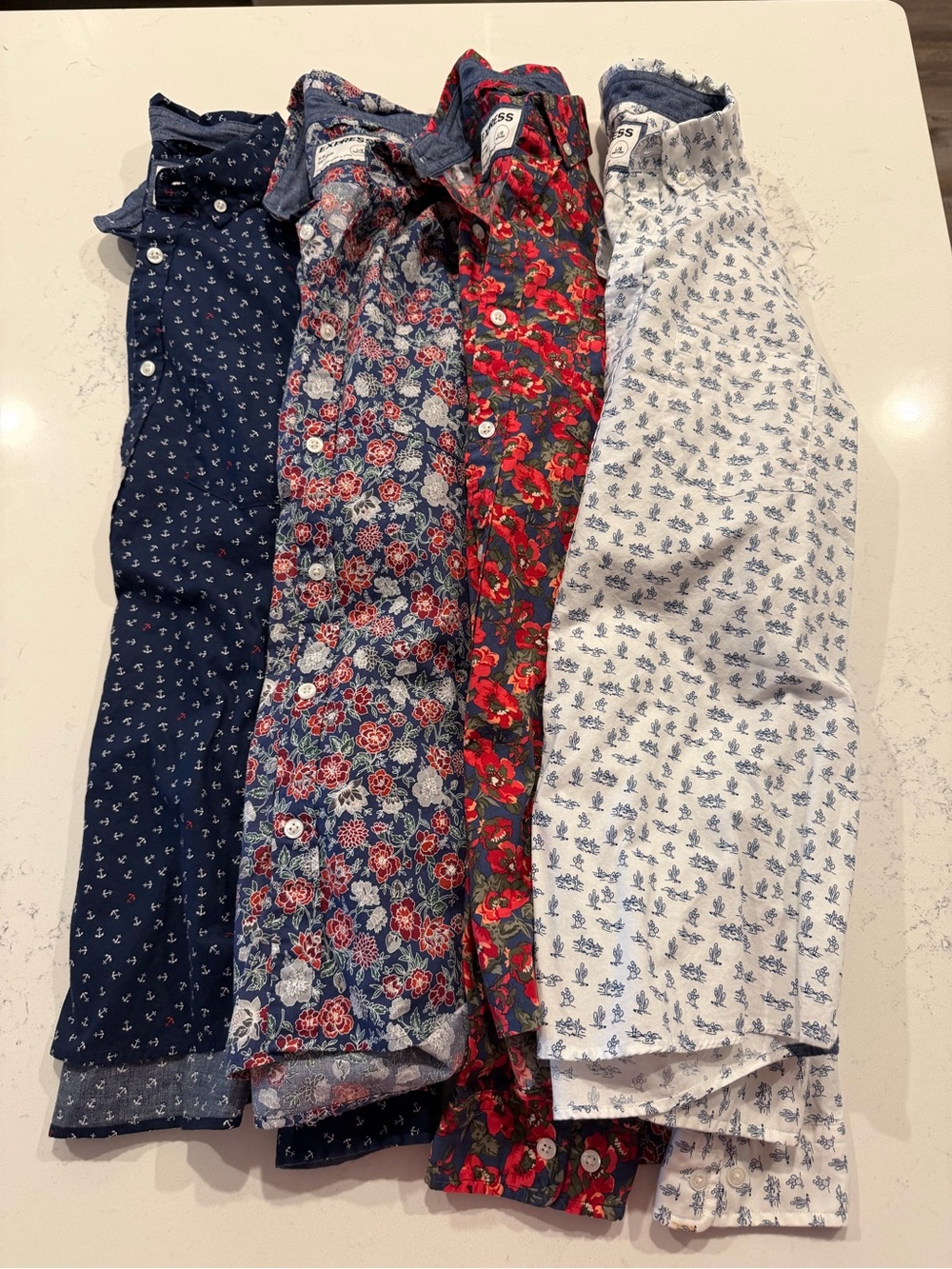 Express Men's Slim Mixed Floral & Anchor Button-Down Shirts - Navy, White, Red - Picture 6 of 7